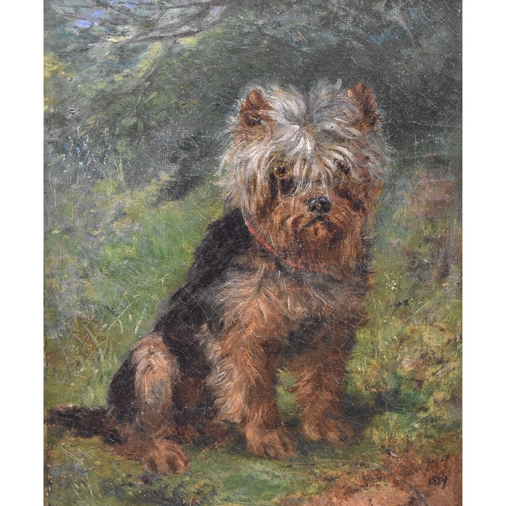 QA479 2a antique oil painting dogs painting XIX century